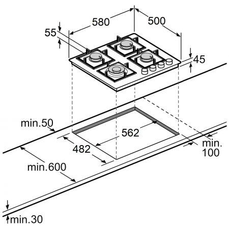 Газовая панель Fabiano FHG 3744 VGH Inox А-36